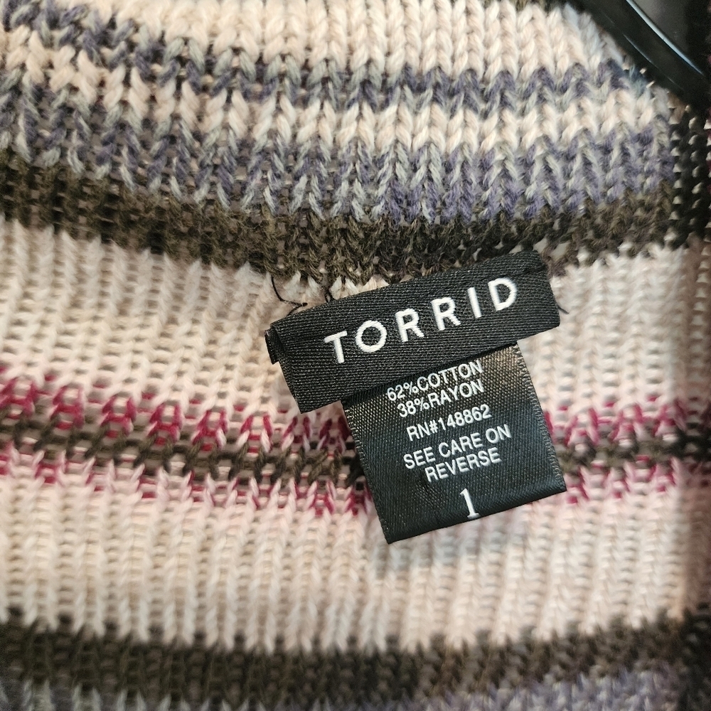 TORRID Multi-Color Striped Open-Front Waterfall Knit Cardigan Women's 1X Layer - Picture 12 of 13